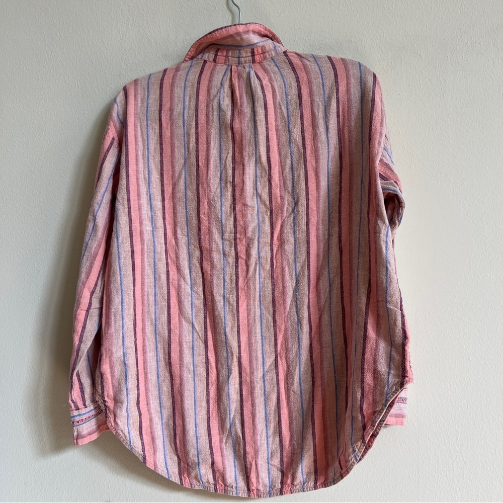 Anthropologie Maeve Pink Striped Linen Cotton Long Sleeve Blouse Shirt Size M - Picture 5 of 5